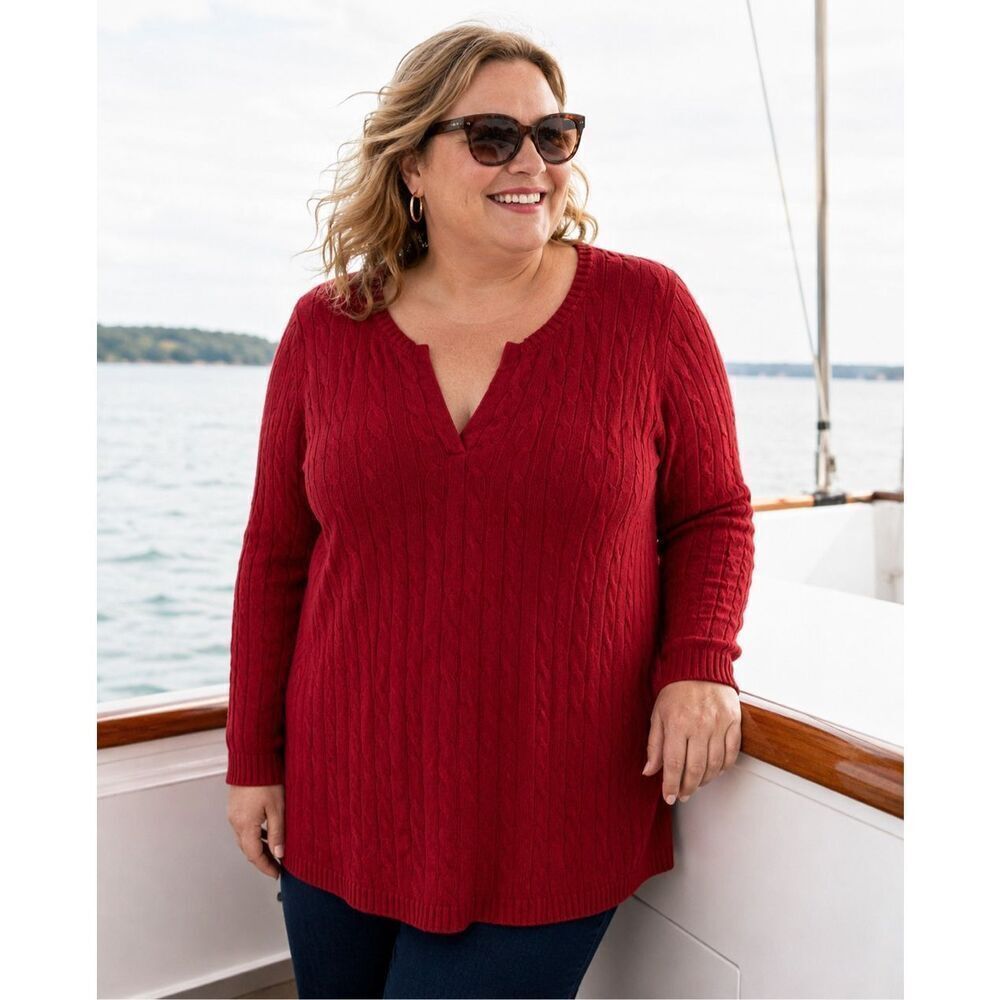 Lauren Ralph Lauren Red Cable Knit Tunic Sweater Women’s 2X